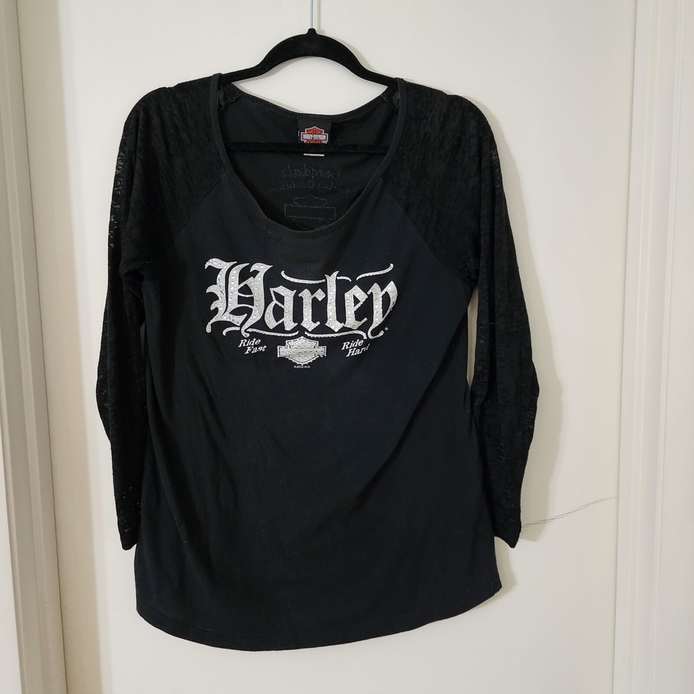 Official Harley Davidson Ride Fast Ride‎ Hard 2012 Black Long Sleeve Ladies Tee